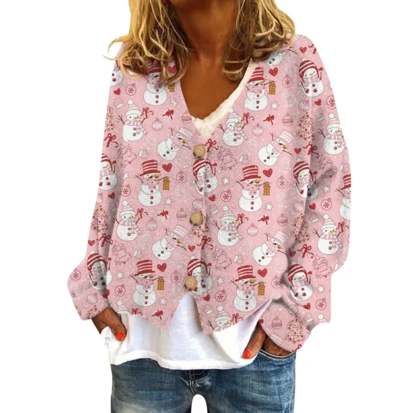 Women's Fashion Short Coat Casual Long Sleeve Printed Single Breasted Plush Top - Image 32