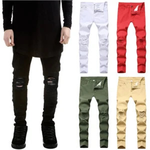 Men's stretch ripped pants tight