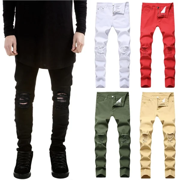 Men's stretch ripped pants tight