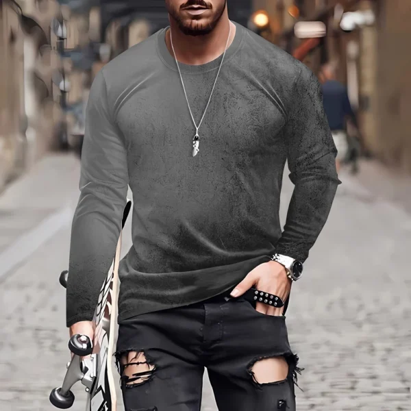 Men's T Shirt O-Neck Clothing Apparel Outdoor Long Sleeve Print Fashion - Image 16
