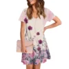 Women's Casual And Fashionable V-neck Short Sleeve Printing Mid Length Dress - Image 31