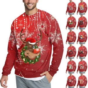 Men's Casual Fashion Comfortable Christmas Printed Round Neck Pullover