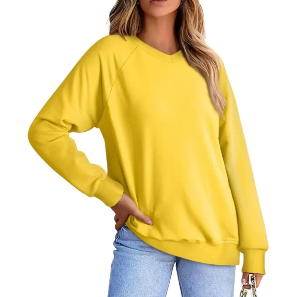 Women's Fashion Sweatshirt V-neck Long Sleeve Solid Color Casual Loose Pullover - Image 26