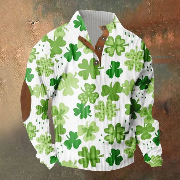 Knit Printed 3 Button - Corduroy Men's Standing Collar Pocket Sweatshirt - Image 31