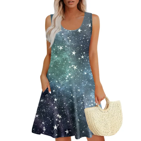 Womens Summer Dresses Easter Print  Loose U Neck Sleeveless Sundresses Dress - Image 25