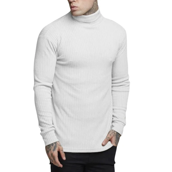 Men's Winter Solid Color Striped Casual Tops Long Sleeve Round Neck Sweatshirt - Image 4