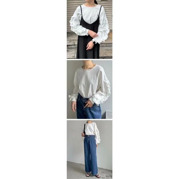 Crew neck solid color loose casual long-sleeved women's top - Image 8