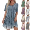 Women's Casual And Fashionable V-neck Short Sleeve Printing Mid Length Dress
