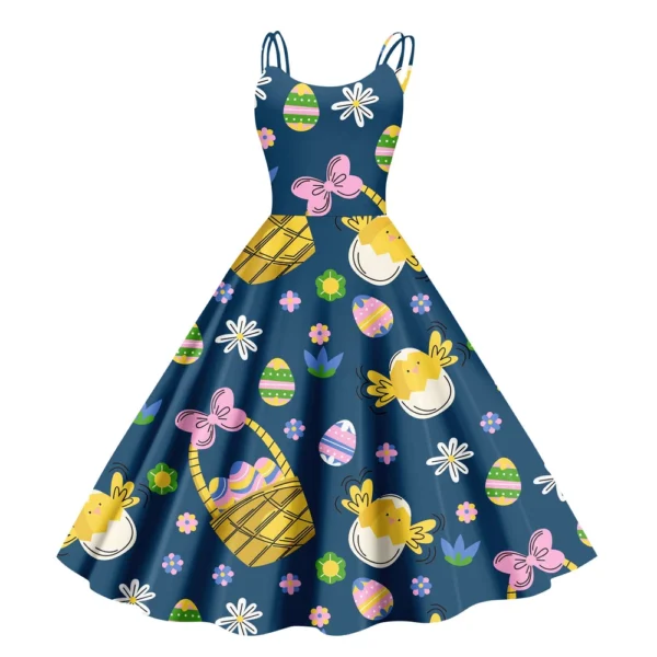 Women's  Casual Fashion Flower Print Sexy Off Shoulder Punk Retro Skirt - Image 17