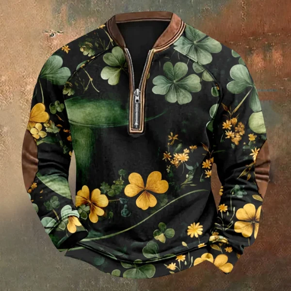 Men's St. Patrick's Day Vintage Casual Zip Sweatshirt Outdoor Casual Top - Image 13