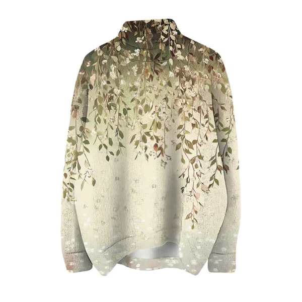 Women's Crew-neck Casual Long-sleeved Striped Printed Turtleneck Knitted Top - Image 13