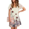 Women's Casual And Fashionable V-neck Short Sleeve Printing Mid Length Dress - Image 13