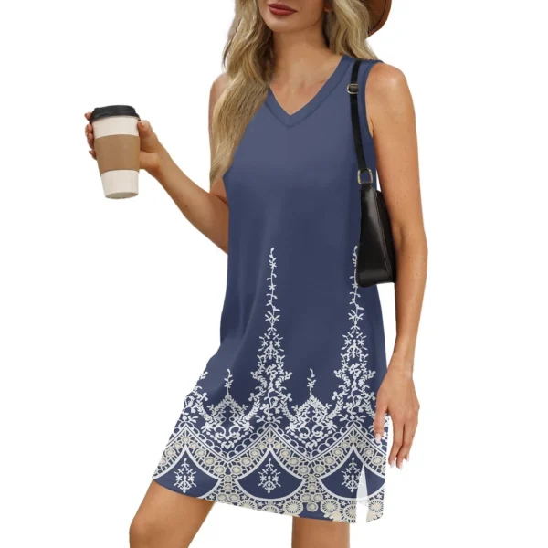 Women's V-neck Summer Casual Beach Vacation Women's Sleeveless Vintage Print - Image 7