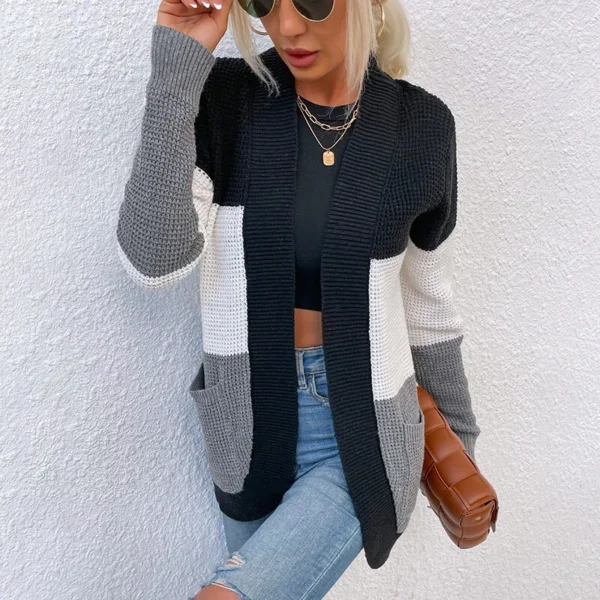 Casual knitted sweater contrasting color sweater cardigan jacket women - Image 13