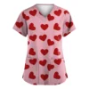 Women's Valentine's Day Printed  Uniform Work Uniform V-Neck Pocket Protective - Image 26