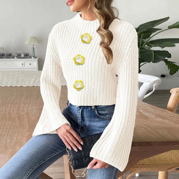 Women's  Fall And Winter Solid Colour Short Neckless Hand Crochet Flared Sleeve - Image 9