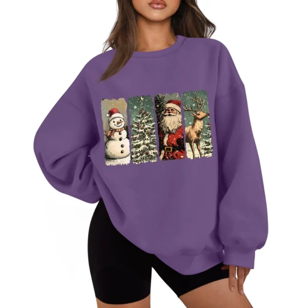 Women's Casual Fashion Long Sleeve Christmas Print Round Neck Sweatshirt Top - Image 41