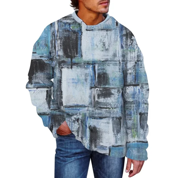 Men'S Printed Synthetic Sweater Round Neck Sportswear Loose Long Sleeved Top - Image 23