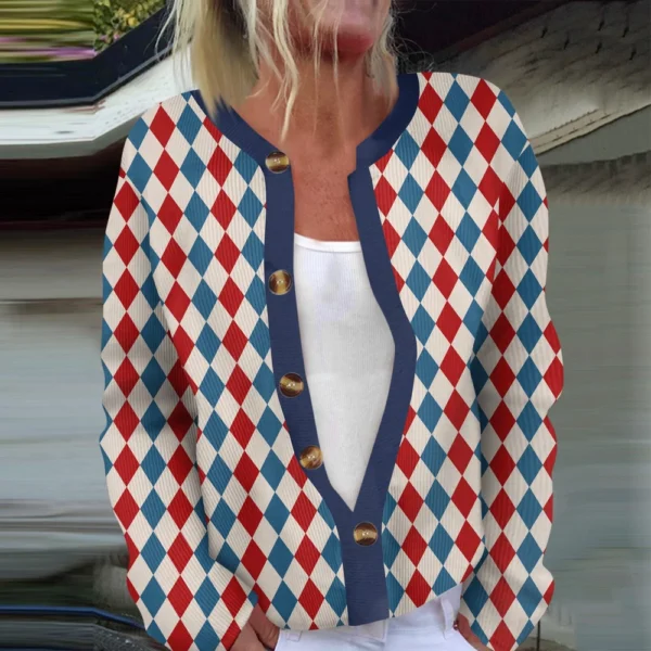 Women's Fashion Long Sleeve  Carnival Color Stripes Print Jacket Cardigan - Image 13