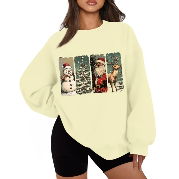 Women's Casual Fashion Long Sleeve Christmas Print Round Neck Sweatshirt Top - Image 11