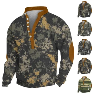 Men's Print Plush Warm Coat Fleece Sweater Casual Coat Pocket Sweater Winter