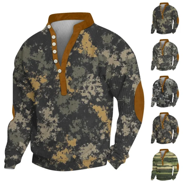 Men's Print Plush Warm Coat Fleece Sweater Casual Coat Pocket Sweater Winter