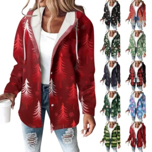 Women's Coat Casual And Fashionable Composite Thick And Warm Printed Hooded