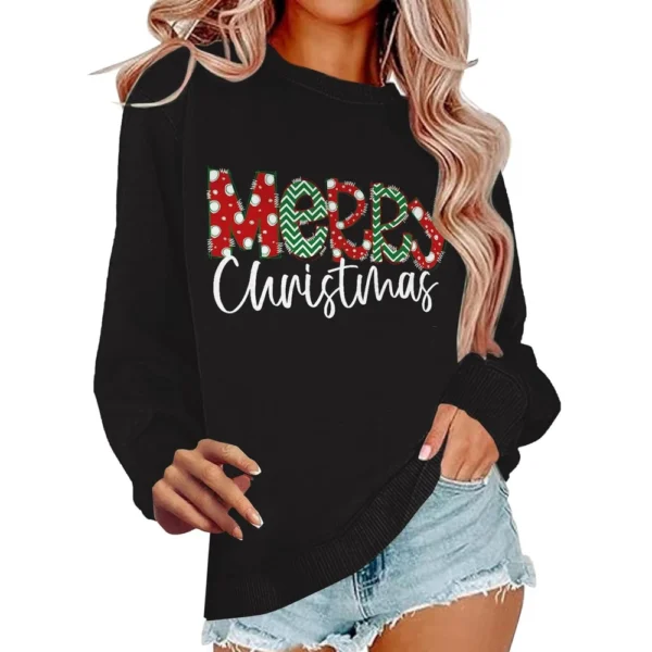 Women's Casual Loose Solid Color Easter Print Round Neck Long Sleeve Hoodie - Image 3