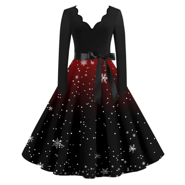 Women's Casual V-Neck Fashion Christmas Slim Long Sleeve Printed Dresses - Image 28