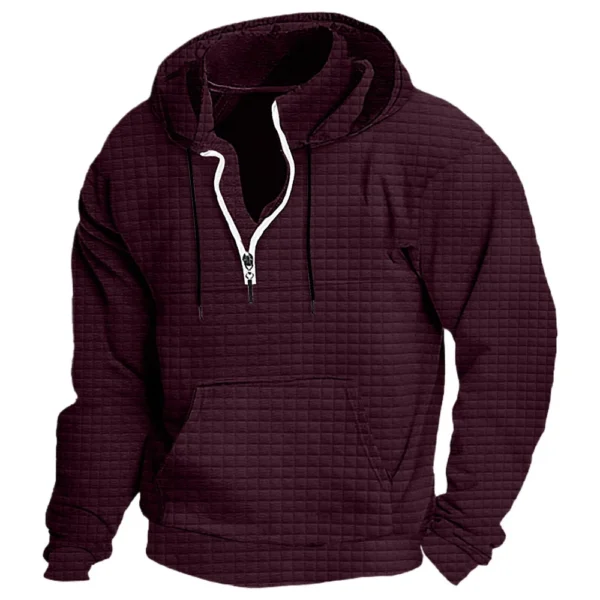 Men's Fashion Checkered Stand-up Collar Zipper Hooded Sweatshirt - Image 2
