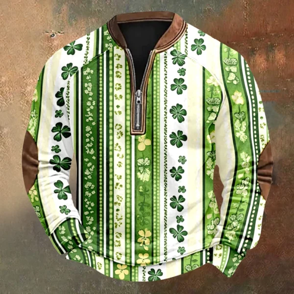 Men's St. Patrick's Day Vintage Casual Zip Sweatshirt Outdoor Casual Top - Image 40