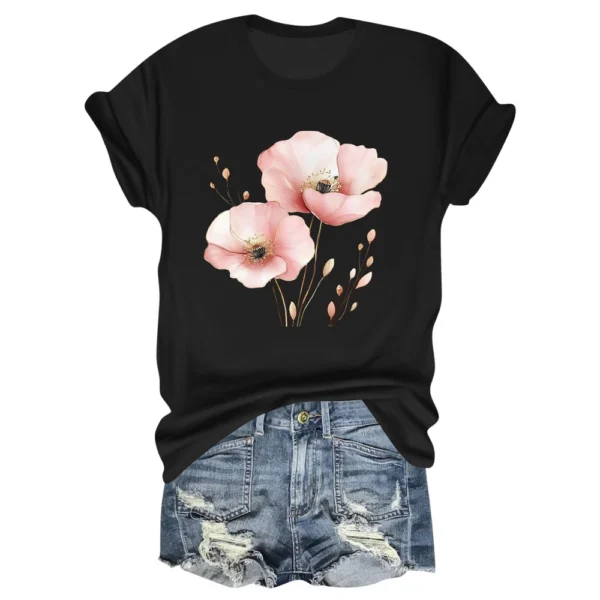 Women's Daily Printed Fashion Round Neck Loose Short Sleeved Casual T-Shirt - Image 5