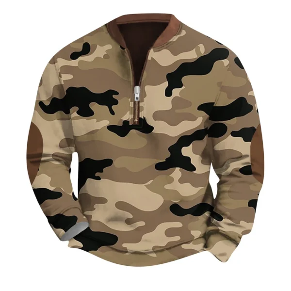 Men's Fashion Casual Half Zip Neck Loose Long Sleeve Camouflage Sweatshirt - Image 8