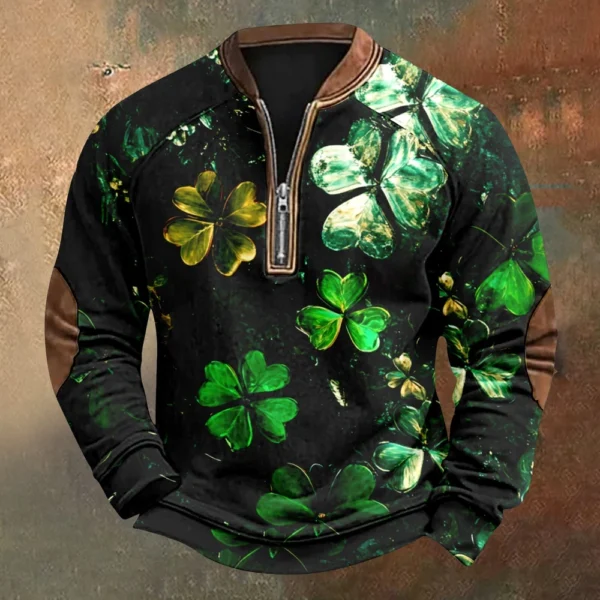 Men's St. Patrick's Day Vintage Casual Zip Sweatshirt Outdoor Casual Top - Image 19