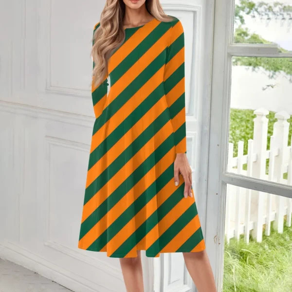 Women's Casual Fashion Round Neck Long Sleeve Print Midi Dress - Image 24