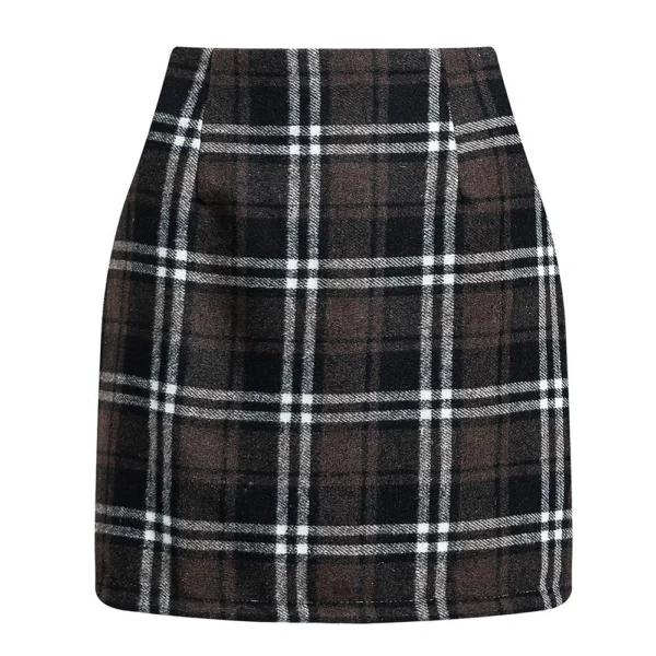 2024 Women's high-waisted plaid skirt tight pencil wool mini skirt - Image 11