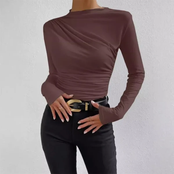 Women's Solid Color Slim Long Sleeve T-Shirt Women - Image 4