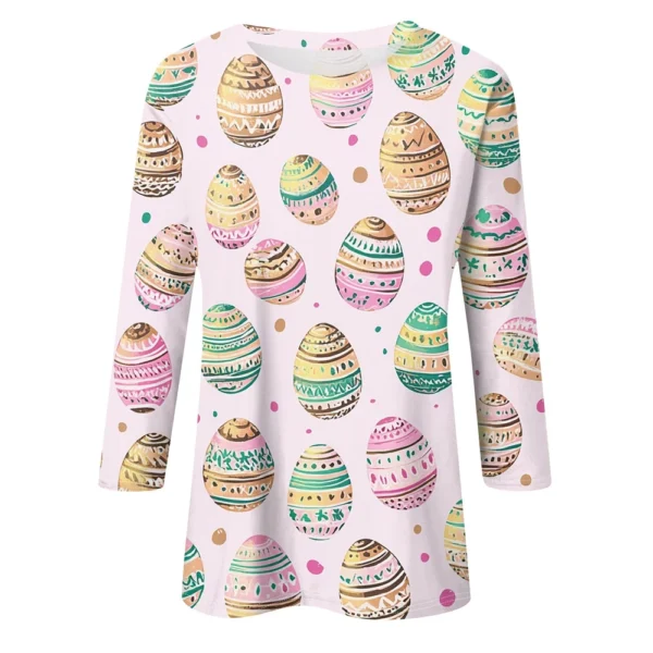 Women's Casual Fashion Easter Tops Plus Size Printed Basic 3/4 Sleeve Pullover - Image 11