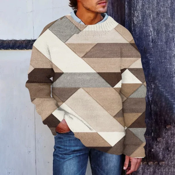 Men'S Printed Synthetic Sweater Round Neck Sportswear Loose Long Sleeved Top - Image 16