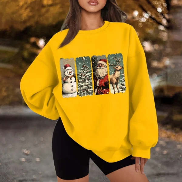 Women's Casual Fashion Long Sleeve Christmas Print Round Neck Sweatshirt Top - Image 49
