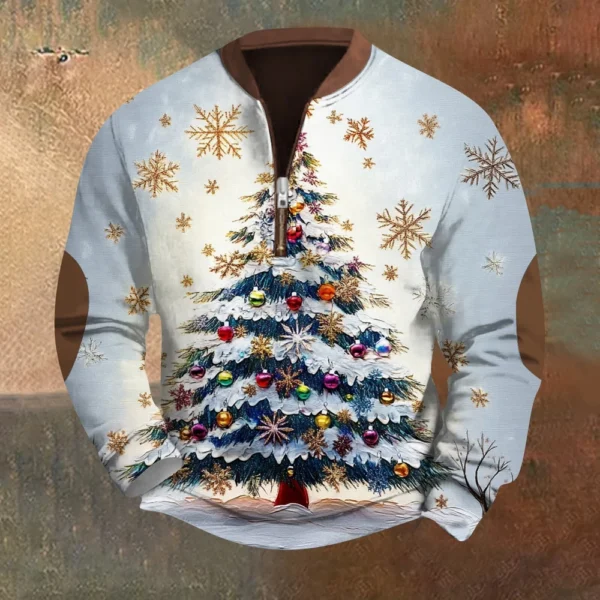Men's Fashion Casual Half Zipper Neck Loose Long Sleeve Christmas Printed - Image 13
