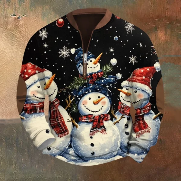 Men's Fashion Casual Half Zipper Neck Loose Long Sleeve Christmas Printed - Image 13