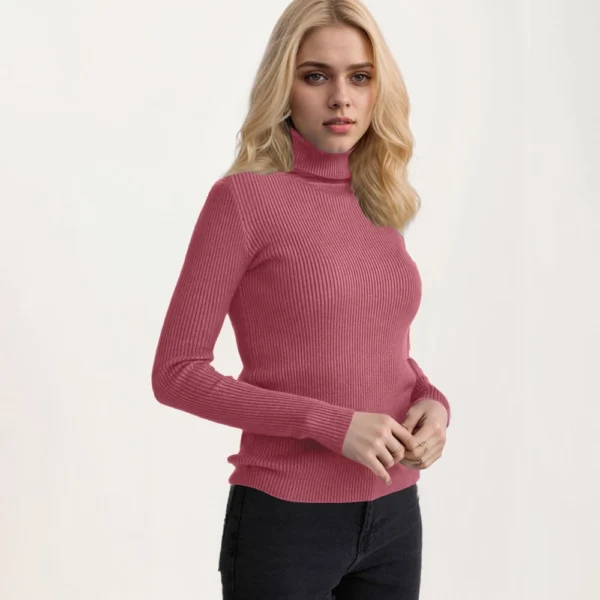 Women's Fashion Casual Solid Color Versatile Knitted High Neck Pullover Sweater - Image 73