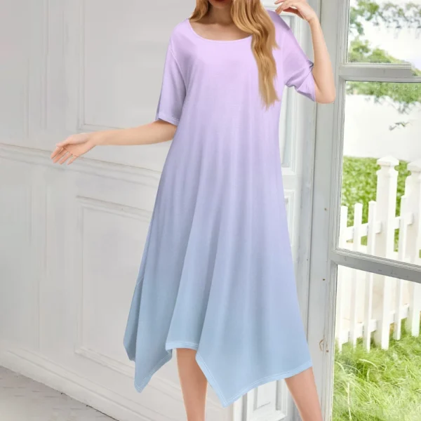 Women's Casual Fashion Round Neck Short Sleeve Print Irregular Hem Midi Dress - Image 25