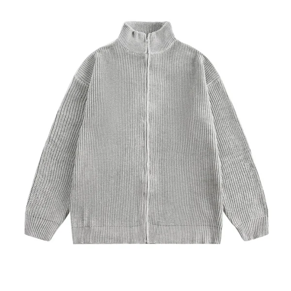 Men'S Loose Stand Up Collar Sweater Knitted Sweater Fashionable Casual Cardigan - Image 19