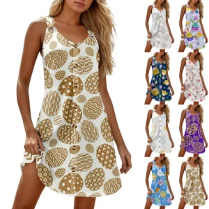 Women's Dresses Fashion Easter Summer Loose Casual Sundresses Printed Dress