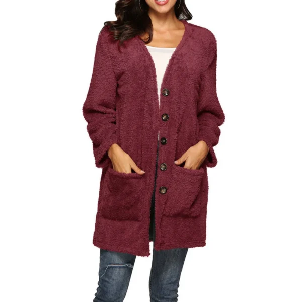 Women's Single-breasted Double-sided Fleece Warm Mid-length Cardigan Jacket - Image 34