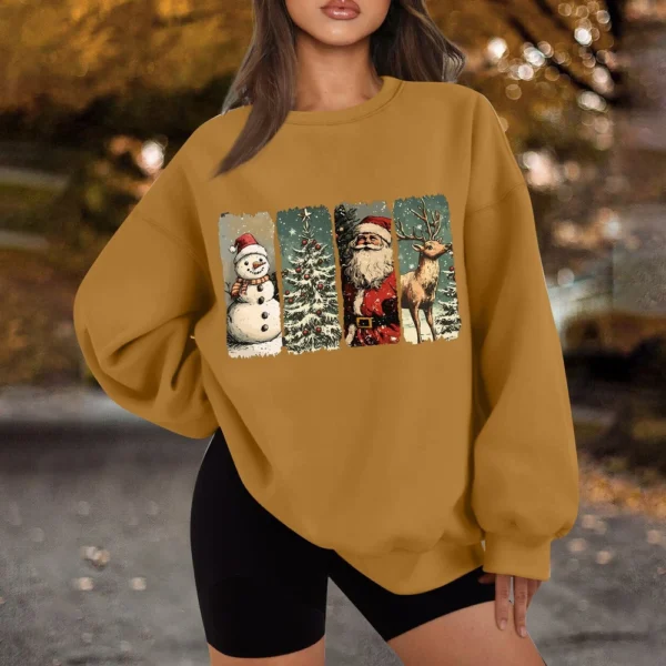 Women's Casual Fashion Long Sleeve Christmas Print Round Neck Sweatshirt Top - Image 22