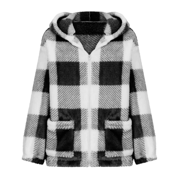 Fall Winter Ethos Plaid Casual Long-sleeved Hooded Cardigan Zipper Coat - Image 15