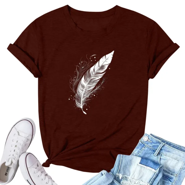 Women's Fashion Printed Casual Pleated Round Short Sleeve T-Shirt Top - Image 28